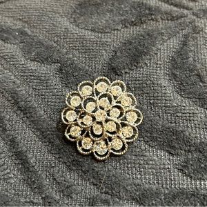 Vintage Mid-Century Rhinestone Floral Brooch Silver-Tone
